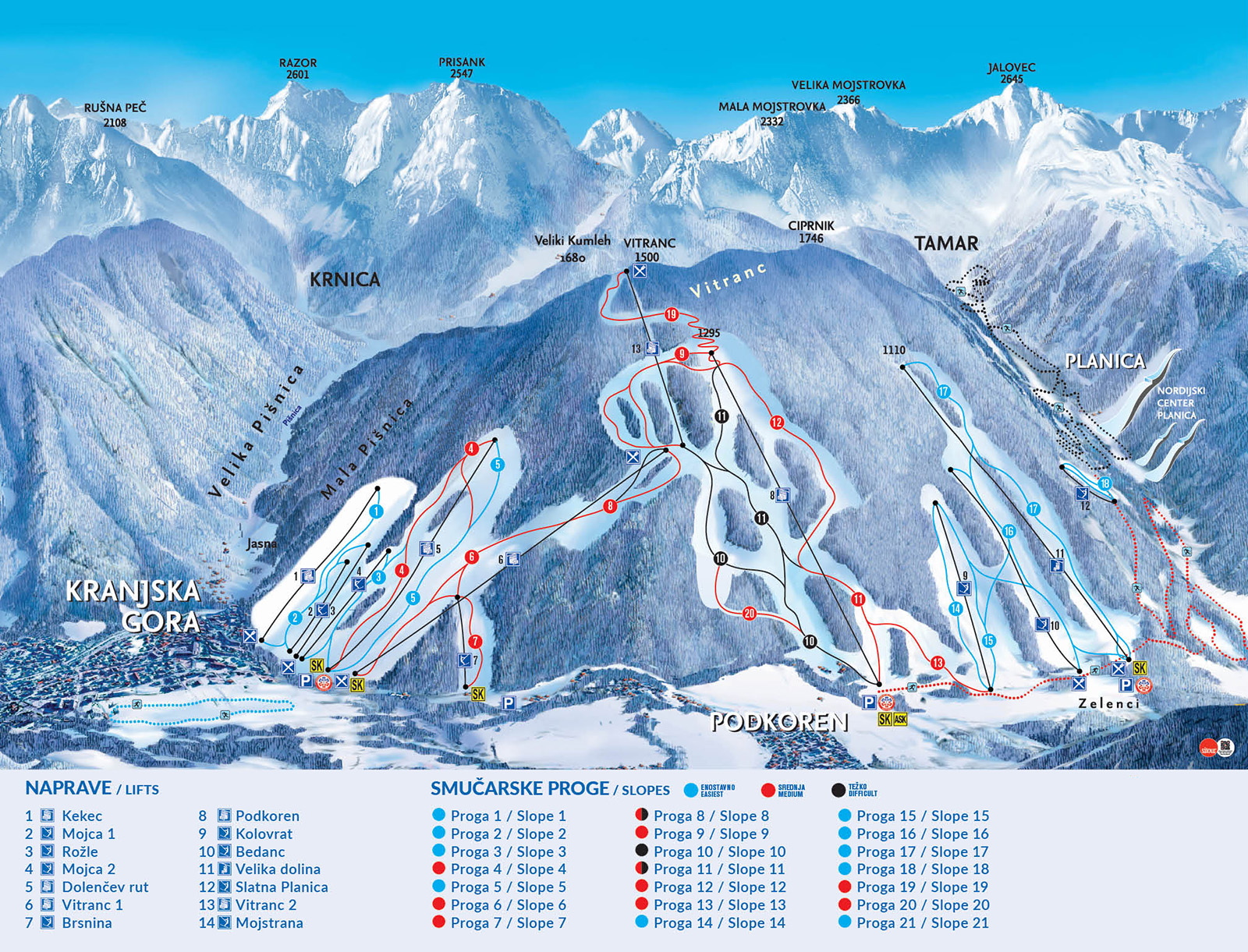 Kranjska Gora ski map